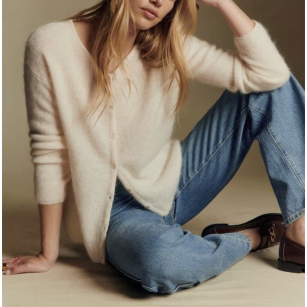 Sezane Gaspard Super Kid Mohair Baby Alpaca Ecru Cardigan Sweater XXS Luxury - Picture 13 of 14